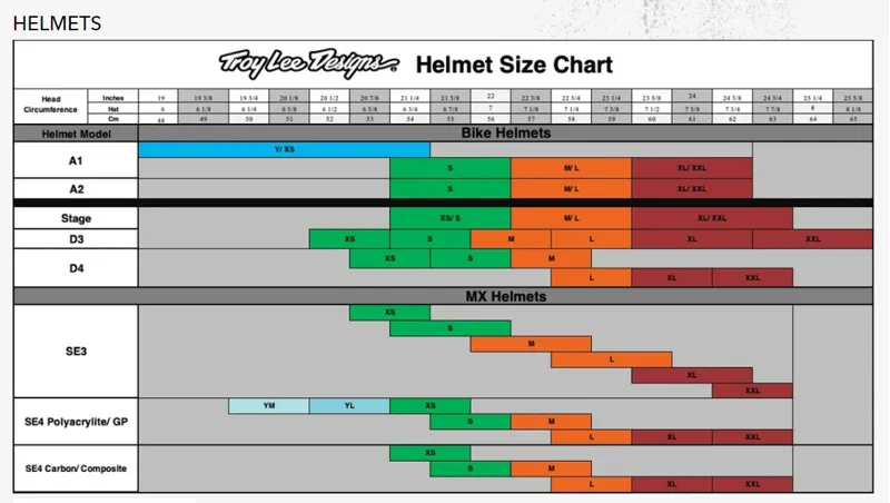 Troy Lee Designs Helmet Sizing Guide